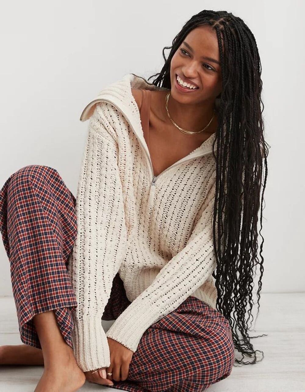 Aerie Cable Car Quarter Zip Sweater XL